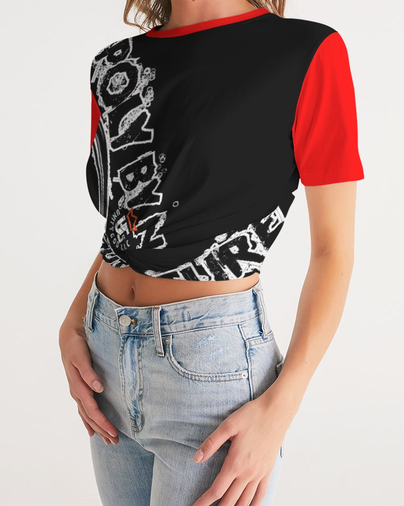 Poly By Nature Women's All-Over Print Twist-Front Cropped Tee