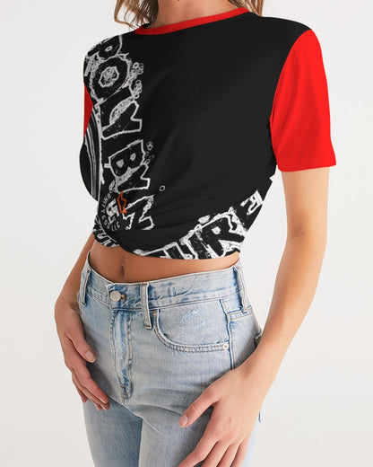 Poly By Nature Women's All-Over Print Twist-Front Cropped Tee