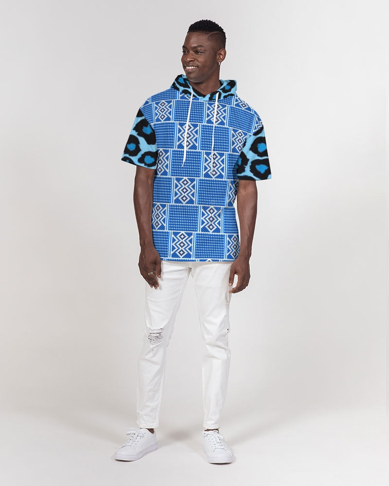 Blue leopard kente Men's Premium Heavyweight Short Sleeve Hoodie