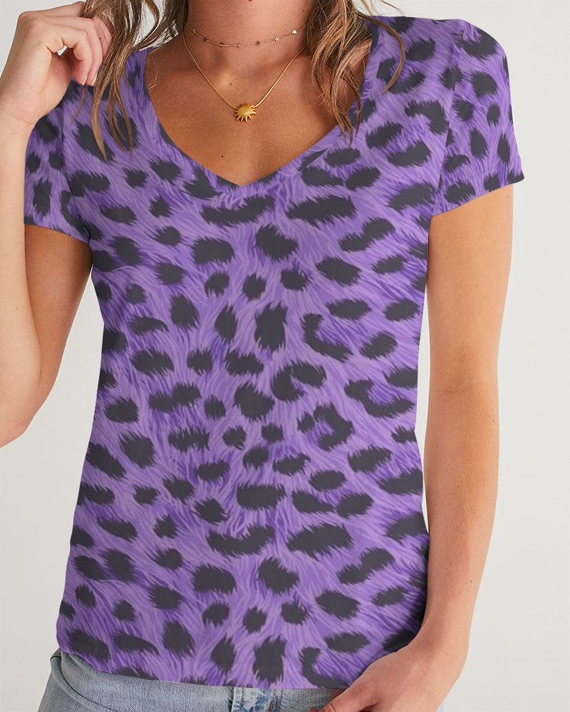 Purple Leopard Women's V-Neck Tee