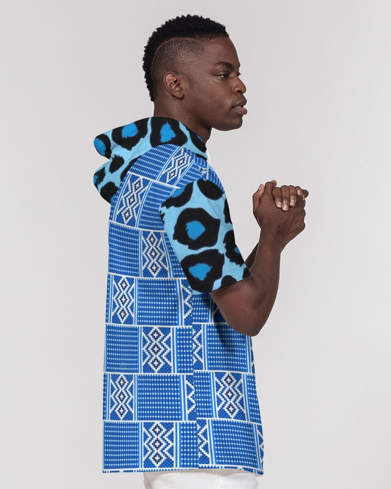 Blue leopard kente Men's Premium Heavyweight Short Sleeve Hoodie