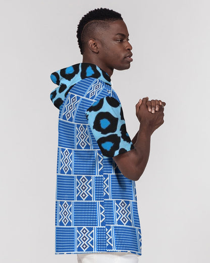 Blue leopard kente Men's Premium Heavyweight Short Sleeve Hoodie