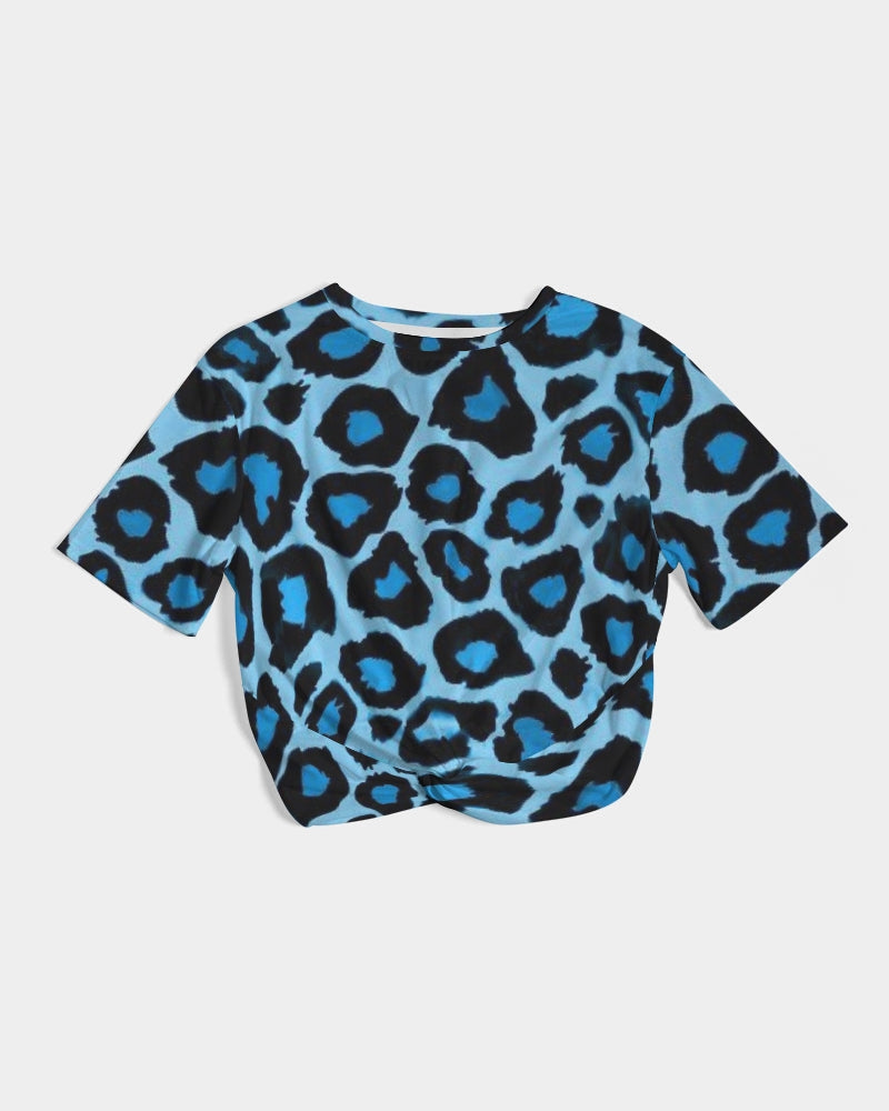 Blue leopard kente Women's Twist-Front Cropped Tee