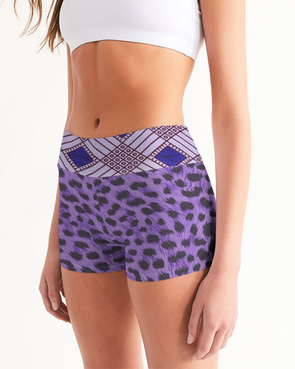 Purple Leopard Women's Mid-Rise Yoga Shorts