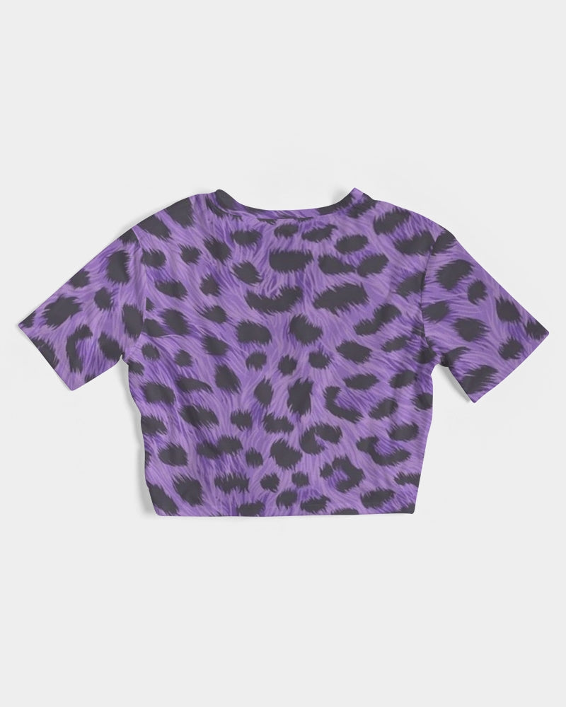 Purple Leopard Women's Twist-Front Cropped Tee