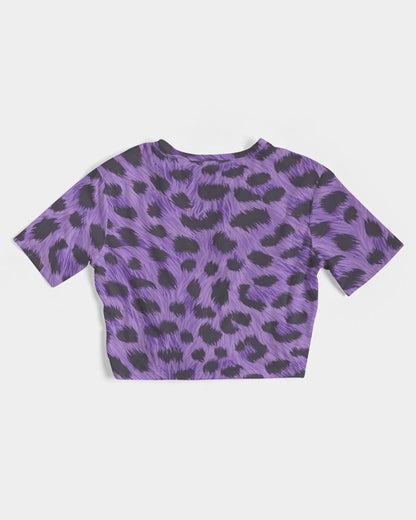 Purple Leopard Women's Twist-Front Cropped Tee