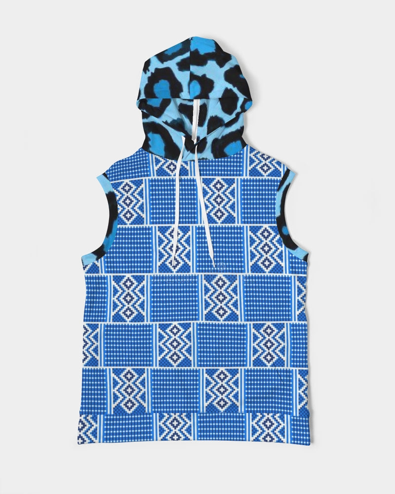 Blue leopard kente Men's Premium Heavyweight Sleeveless Hoodie