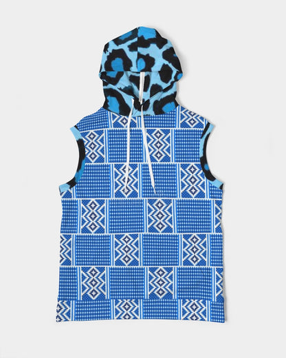 Blue leopard kente Men's Premium Heavyweight Sleeveless Hoodie