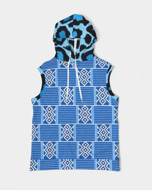 Blue leopard kente Men's Premium Heavyweight Sleeveless Hoodie