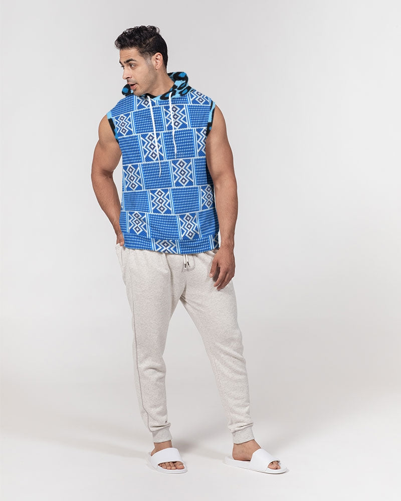 Blue leopard kente Men's Premium Heavyweight Sleeveless Hoodie
