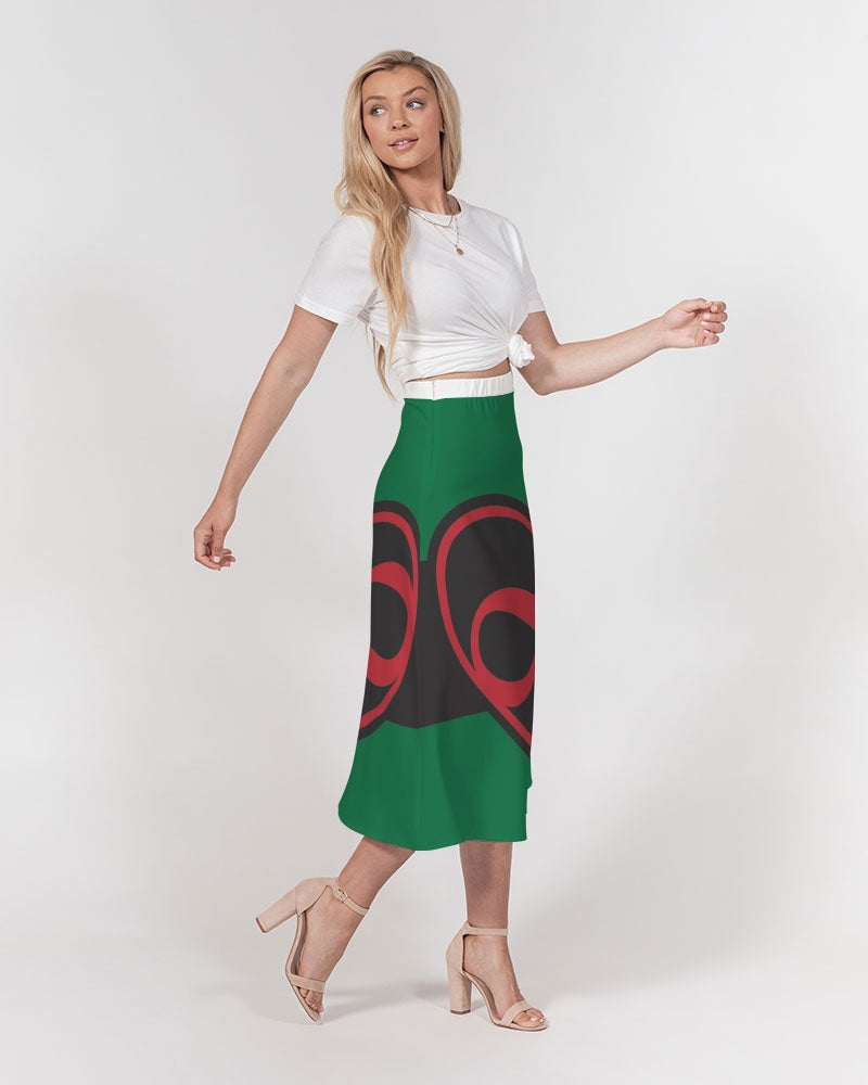 Black polyamorous flag Women's A-Line Midi Skirt