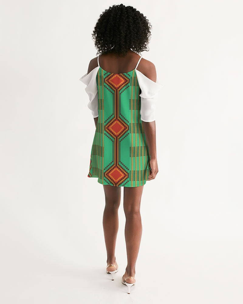 Kente variant 1 Women's Open Shoulder A-Line Dress