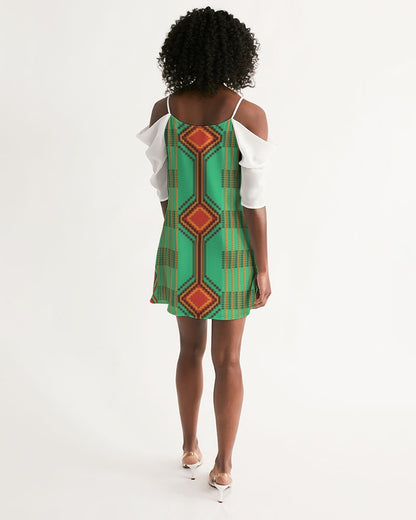Kente variant 1 Women's Open Shoulder A-Line Dress