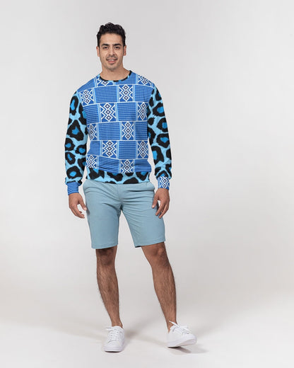 Blue leopard kente Men's Classic French Terry Crewneck Pullover
