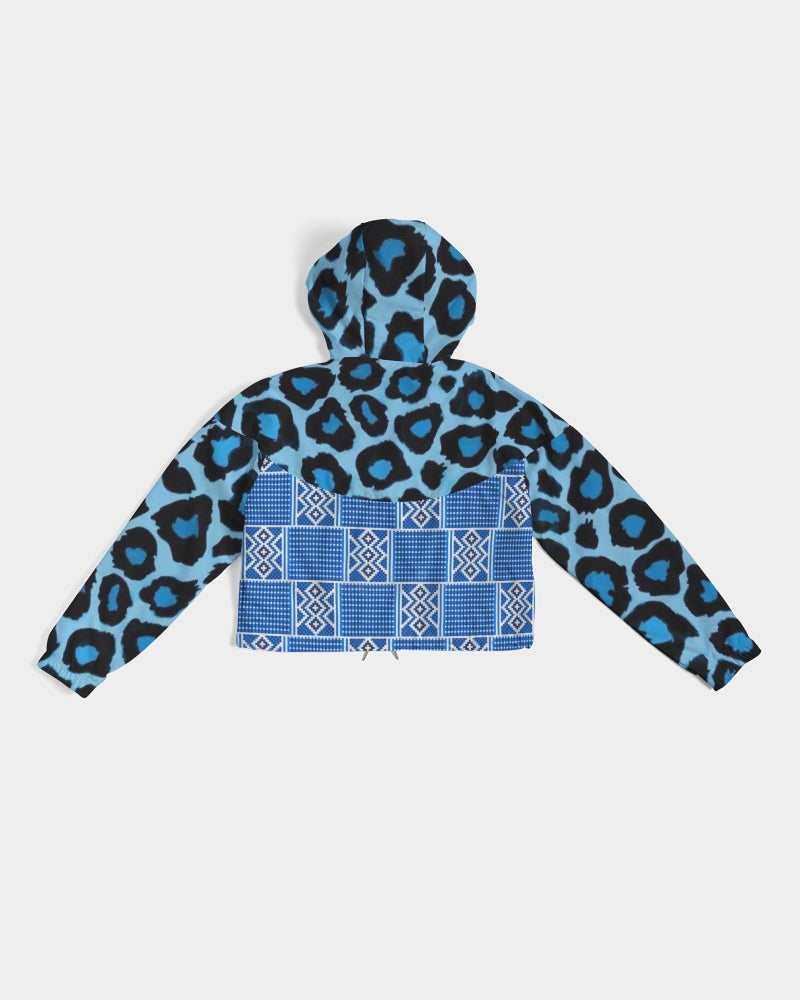 Blue leopard kente Women's Cropped Windbreaker