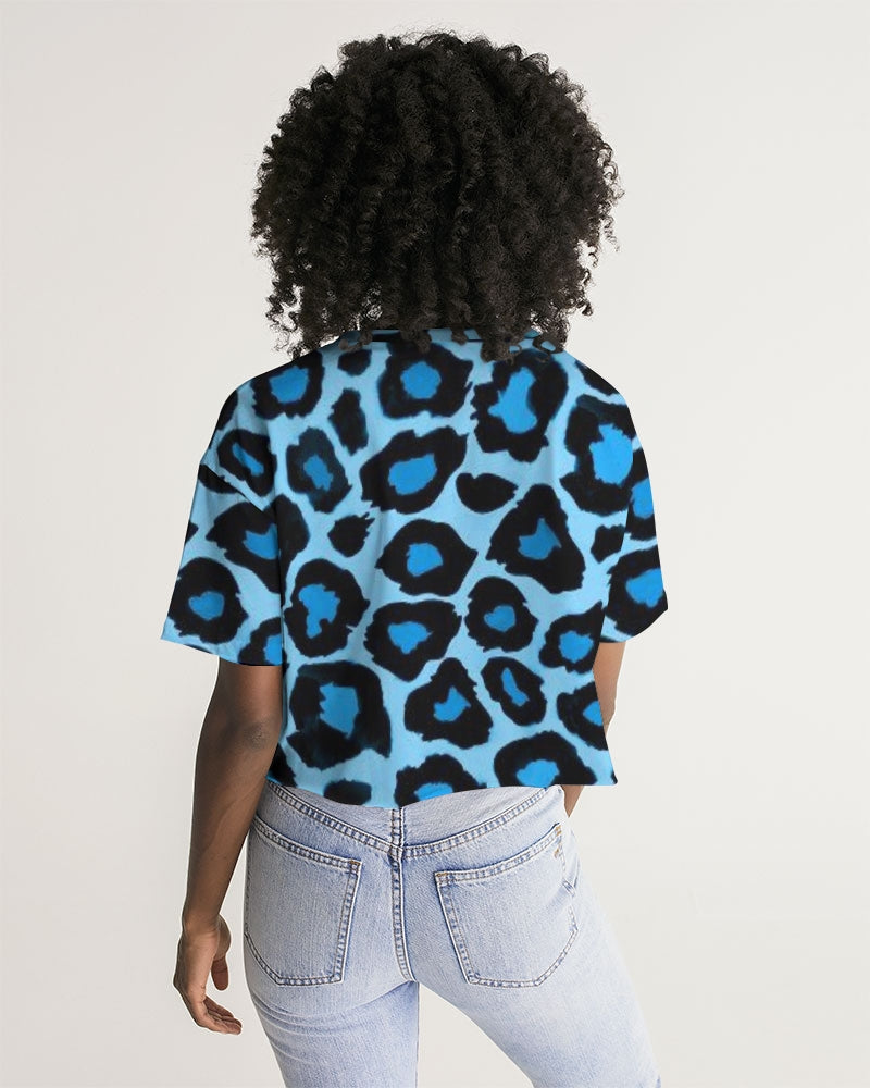 Blue leopard kente Women's Lounge Cropped Tee