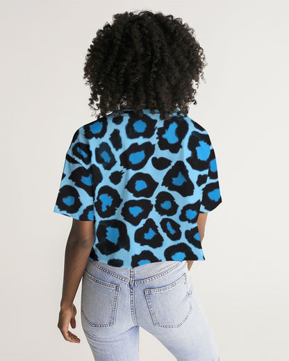 Blue leopard kente Women's Lounge Cropped Tee