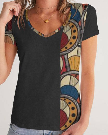 Black classic Kente Women's V-Neck Tee