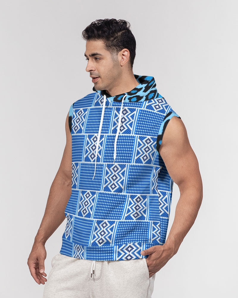 Blue leopard kente Men's Premium Heavyweight Sleeveless Hoodie