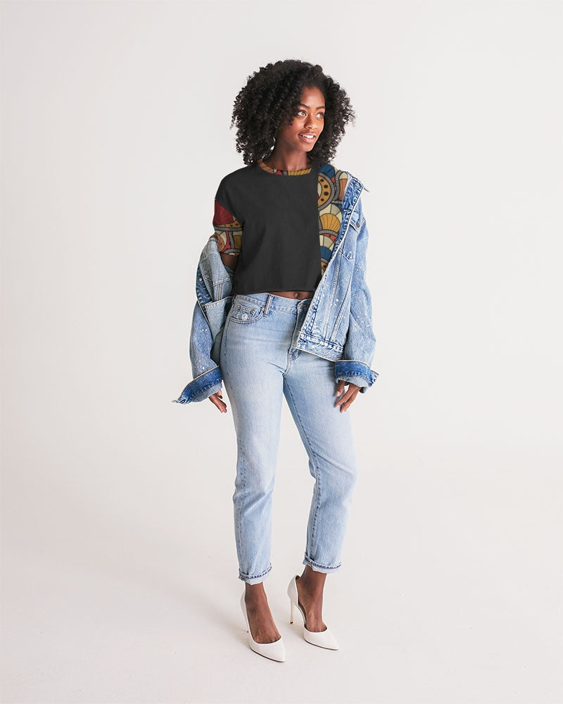 Black classic Kente Women's Lounge Cropped Tee
