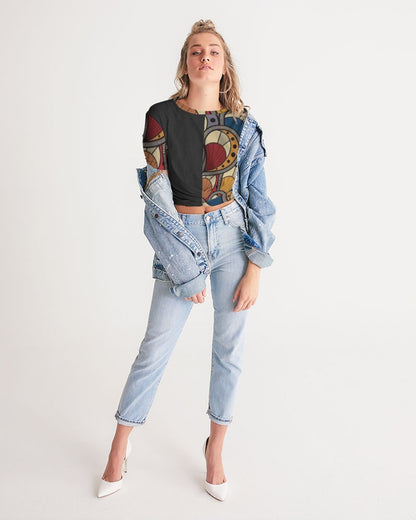 Black classic Kente Women's Twist-Front Cropped Tee