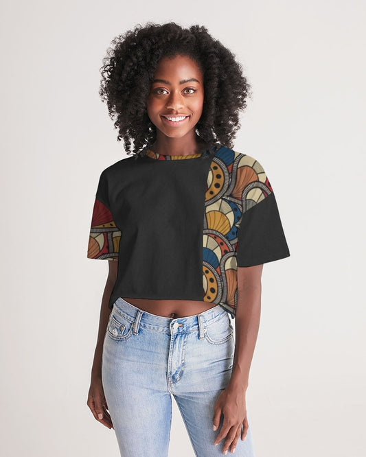 Black classic Kente Women's Lounge Cropped Tee