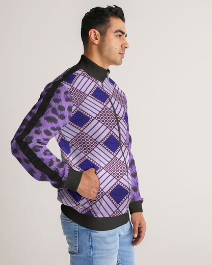 Purple Leopard Men's Stripe-Sleeve Track Jacket