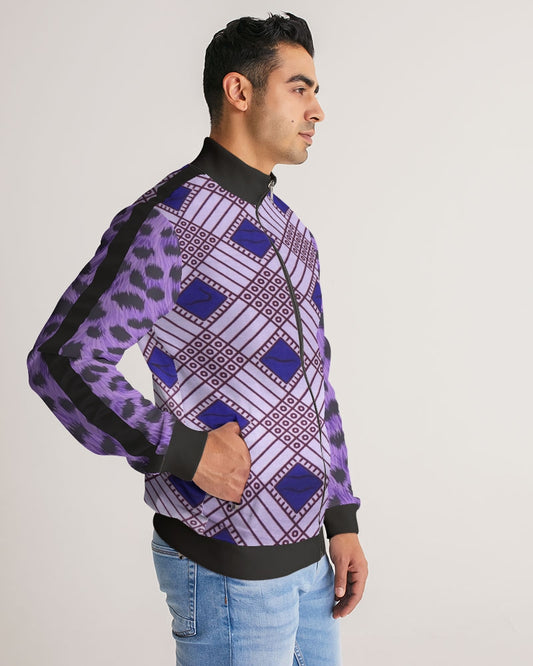 Purple Leopard Men's Stripe-Sleeve Track Jacket