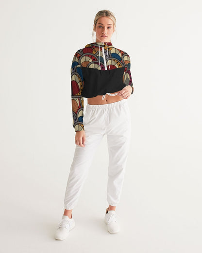 Black classic Kente Women's Cropped Windbreaker