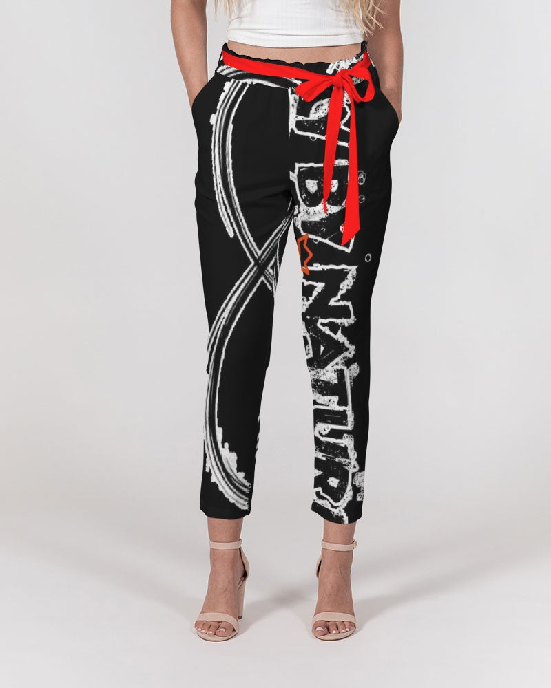 Poly By Nature Women's All-Over Print Belted Tapered Pants
