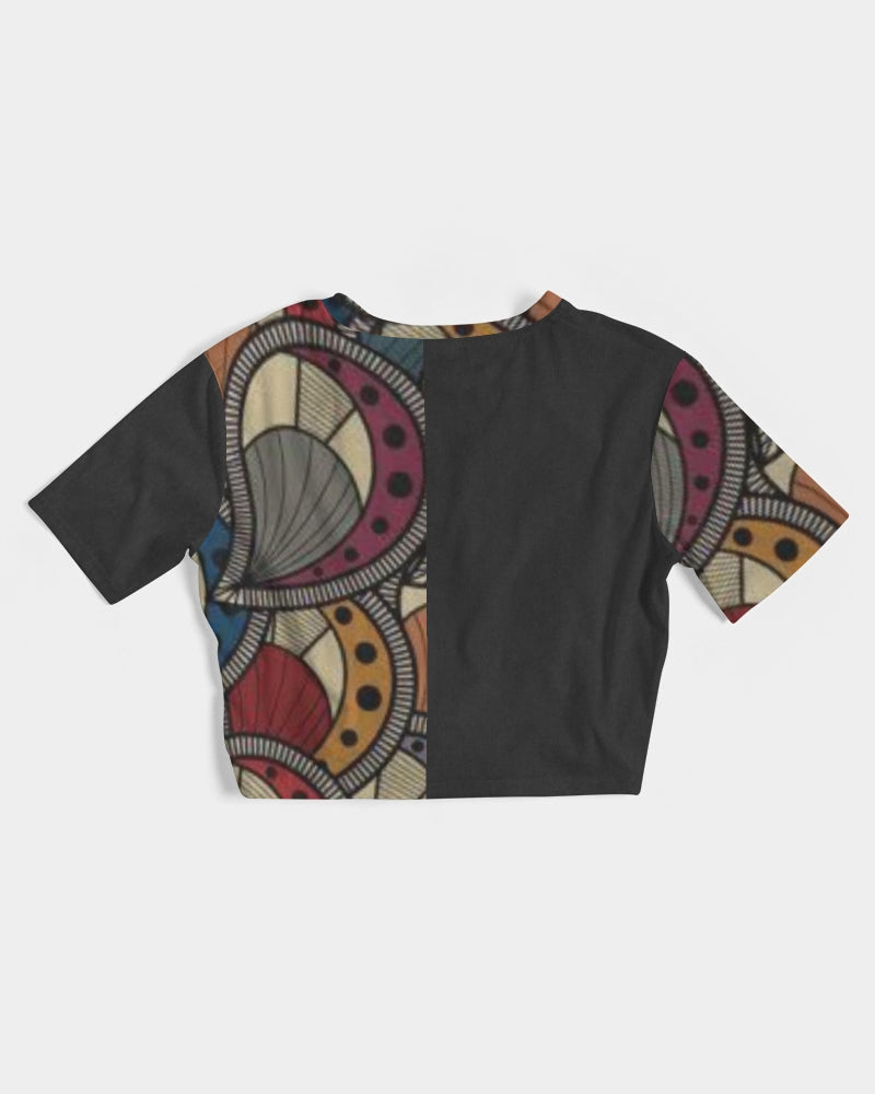 Black classic Kente Women's Twist-Front Cropped Tee