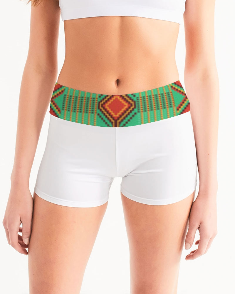 Kente variant 1 Women's Mid-Rise Yoga Shorts