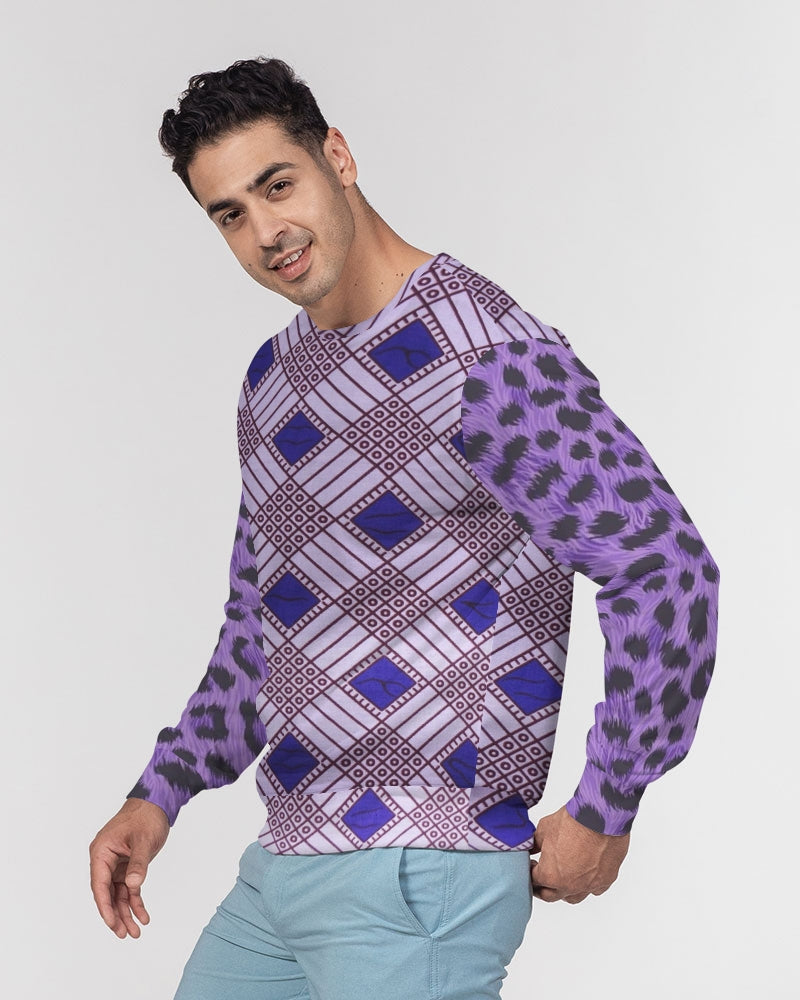Purple Leopard Men's Classic French Terry Crewneck Pullover