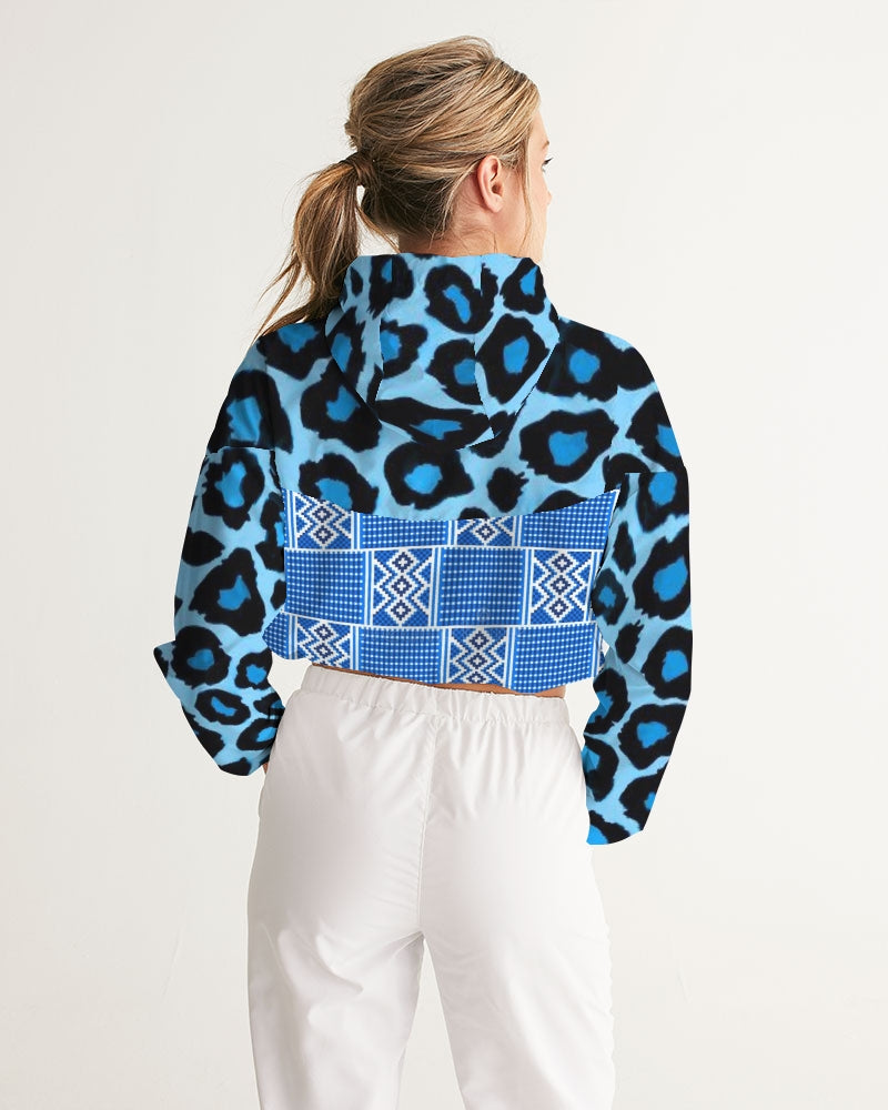 Blue leopard kente Women's Cropped Windbreaker