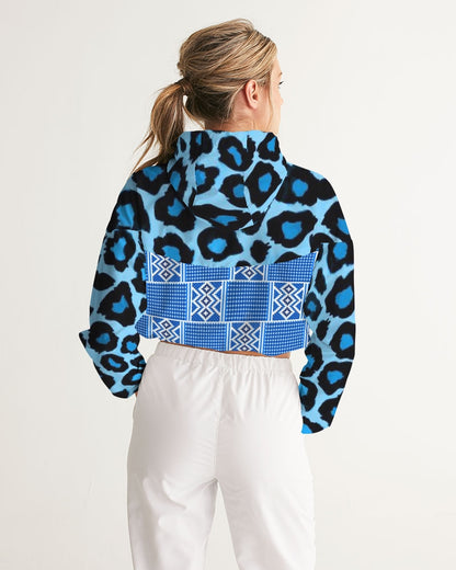 Blue leopard kente Women's Cropped Windbreaker