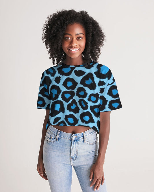 Blue leopard kente Women's Lounge Cropped Tee