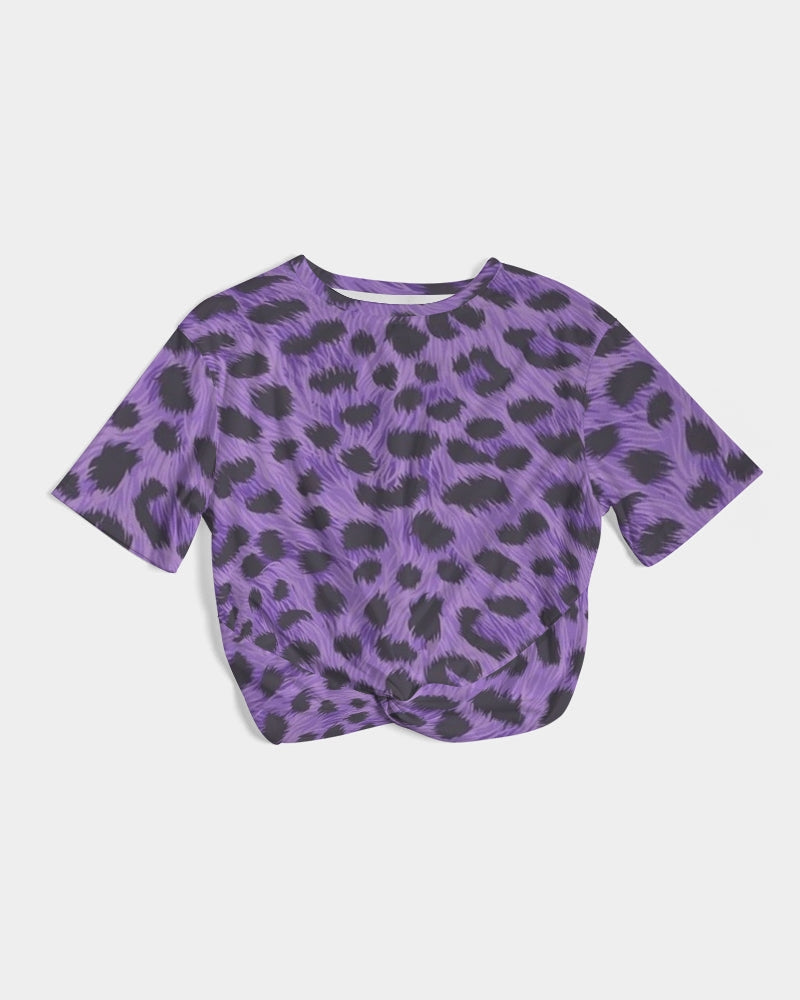 Purple Leopard Women's Twist-Front Cropped Tee
