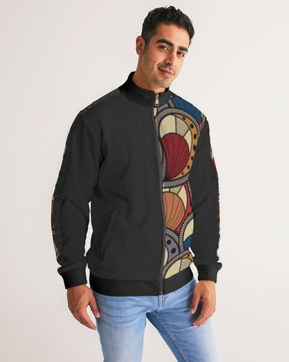 Black classic Kente Men's Stripe-Sleeve Track Jacket