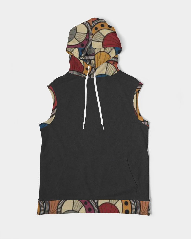 Black classic Kente Men's Premium Heavyweight Sleeveless Hoodie