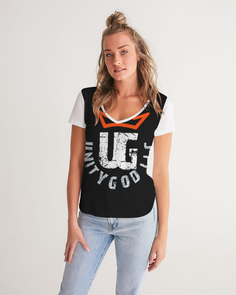 red UNITYGOD Logo Women's V-Neck Tee