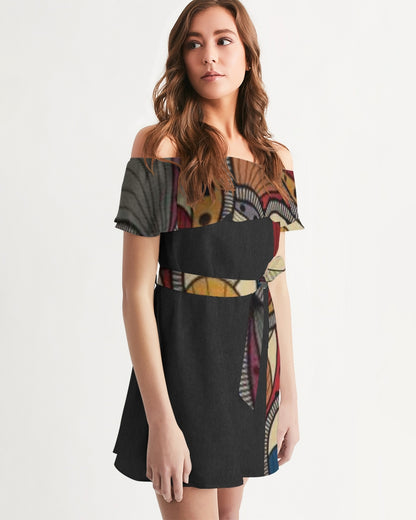 Black classic Kente Women's Off-Shoulder Dress