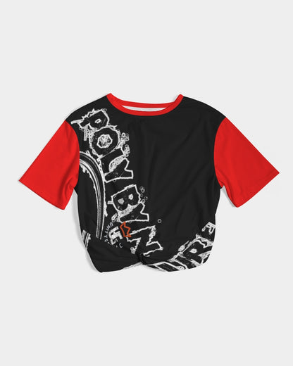 Poly By Nature Women's All-Over Print Twist-Front Cropped Tee