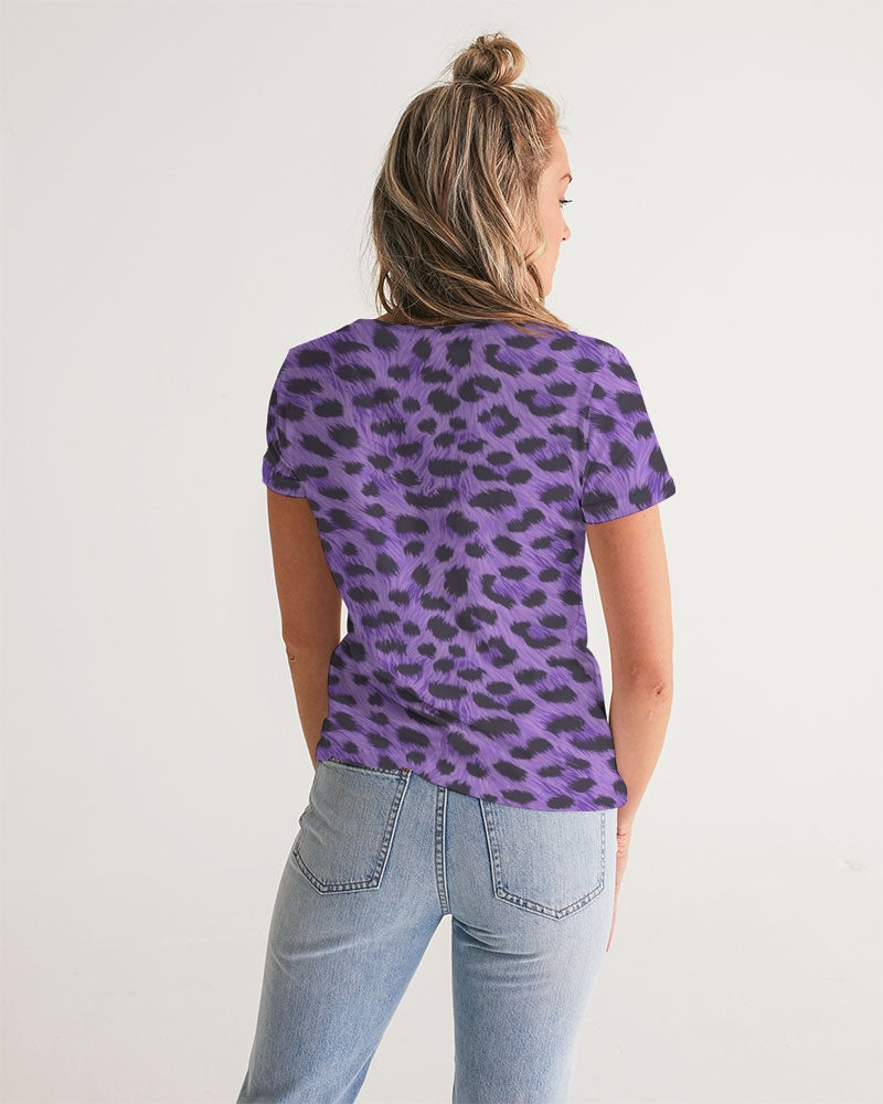 Purple Leopard Women's V-Neck Tee