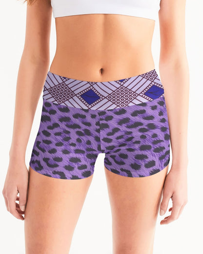 Purple Leopard Women's Mid-Rise Yoga Shorts