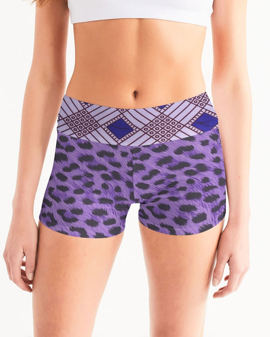 Purple Leopard Women's Mid-Rise Yoga Shorts