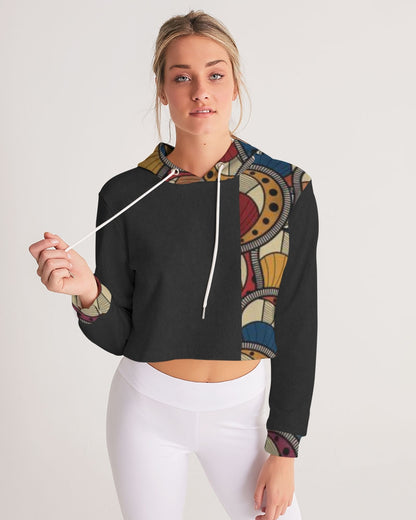 Black classic Kente Women's Cropped Hoodie