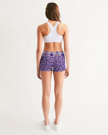 Purple Leopard Women's Mid-Rise Yoga Shorts