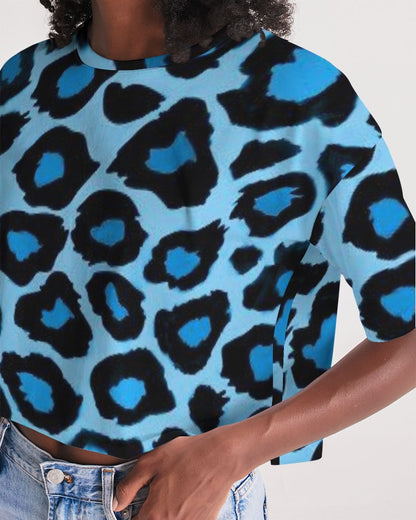 Blue leopard kente Women's Lounge Cropped Tee
