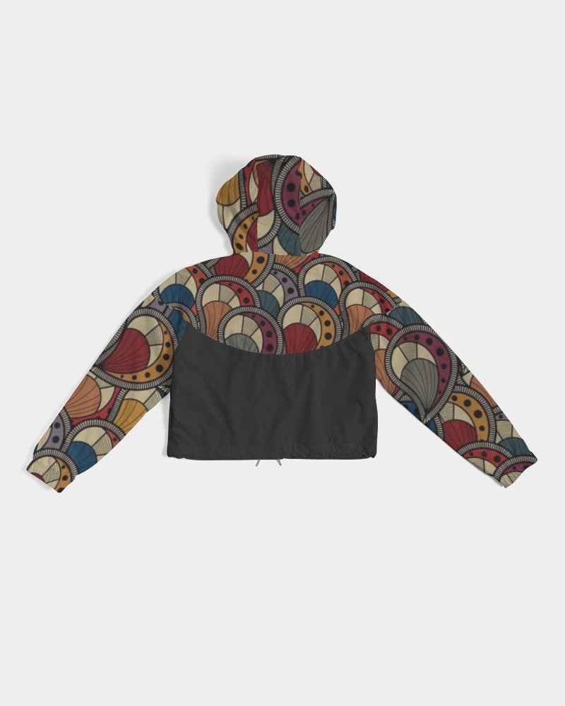 Black classic Kente Women's Cropped Windbreaker
