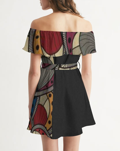 Black classic Kente Women's Off-Shoulder Dress